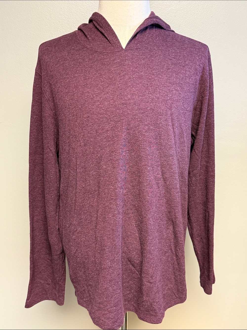 Vince Lightweight Pullover Hoodie Heathered Burgundy Purple XL